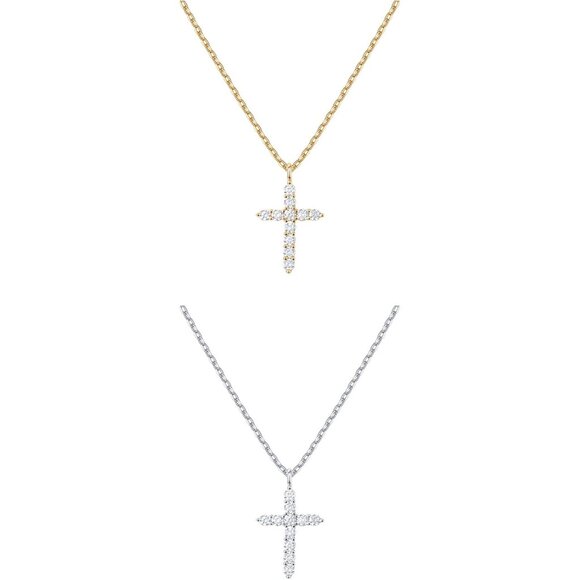 14K Gold Plated Cubic Zirconia Cross Necklace for WomenCross Faith Pendant Ne